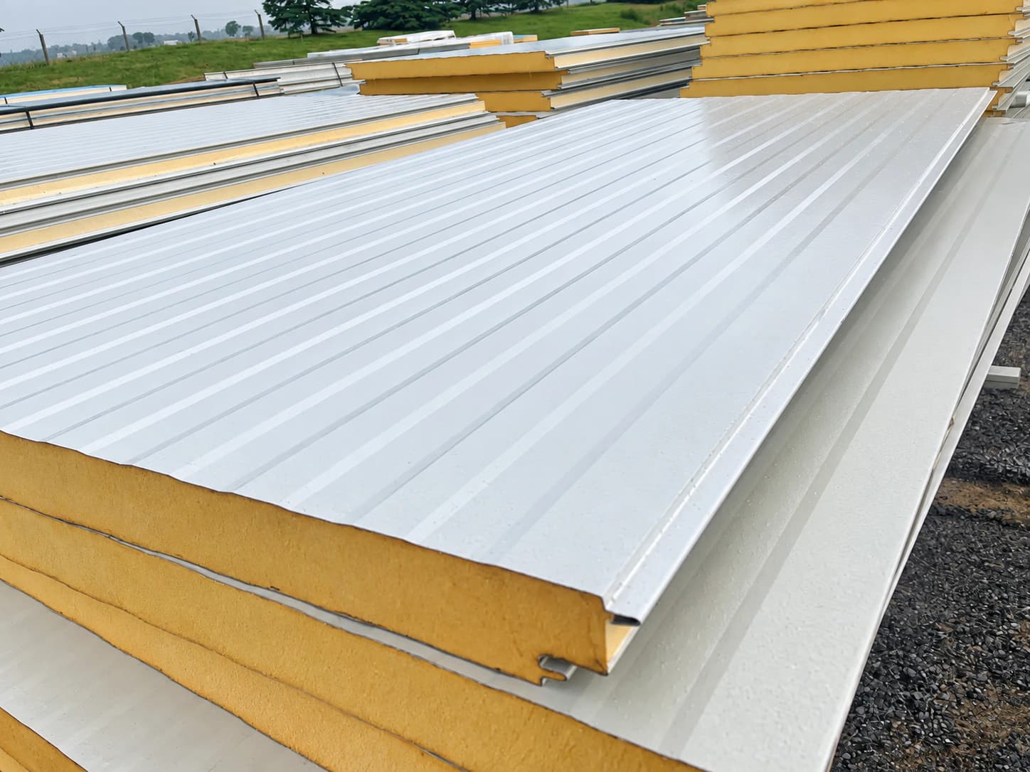 Close view of stacked insulated panel edges