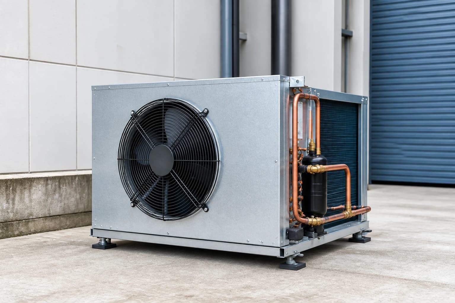 Commercial refrigeration condensing unit in a clean industrial service area